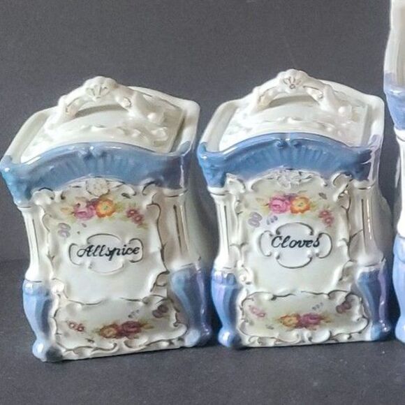 Hotta vu Shoten Lusterware Victorian Hand Painted Floral Canisters Japan 5 pc. - Picture 7 of 8